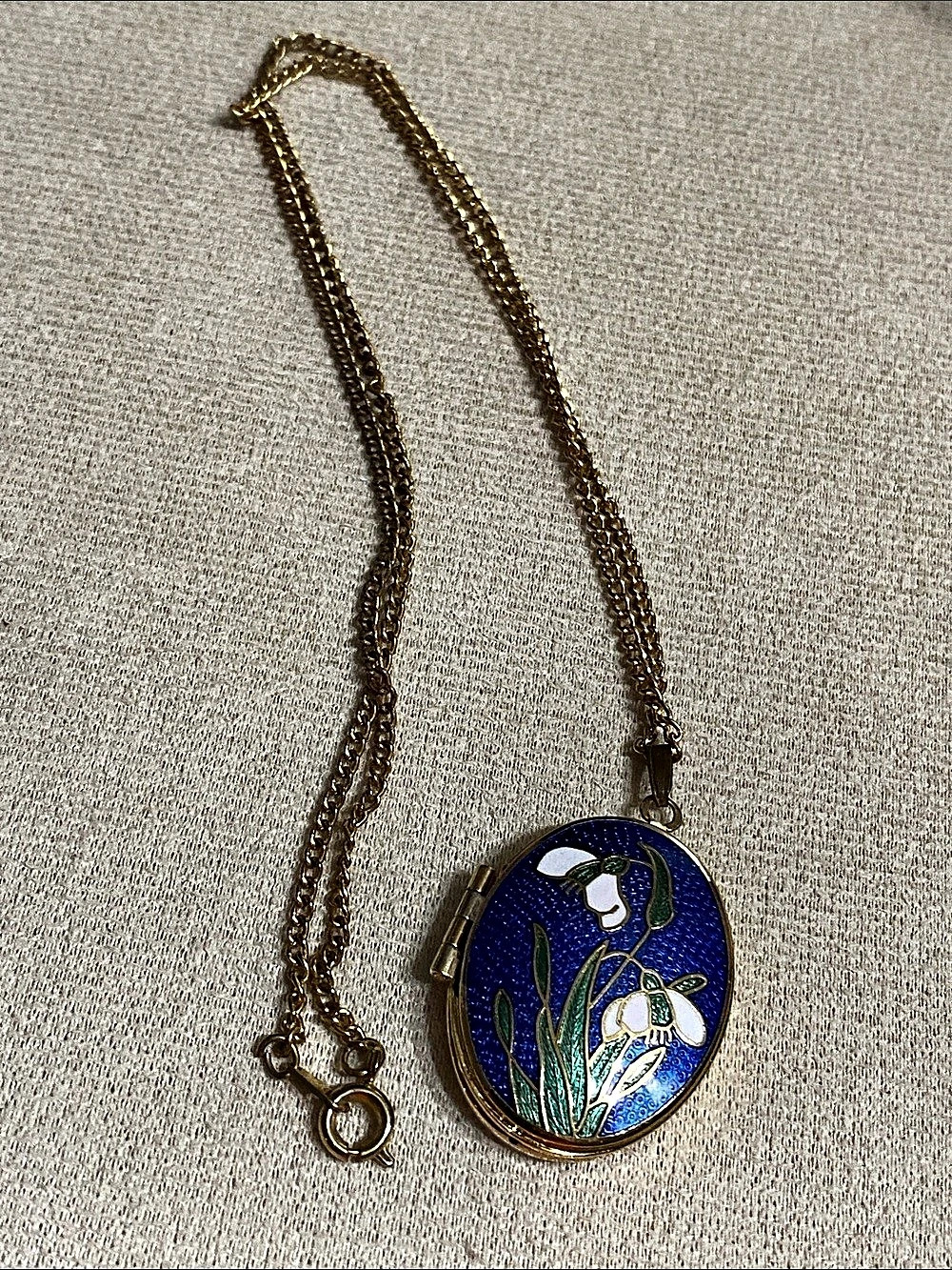 Cloisonné Blue Enamel Locket Pendant Necklace